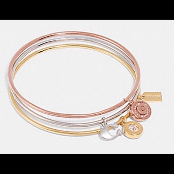COACH TRI COLORED BANGLE CHARM BRACELET STUNNING🌟 - Picture 1 of 4